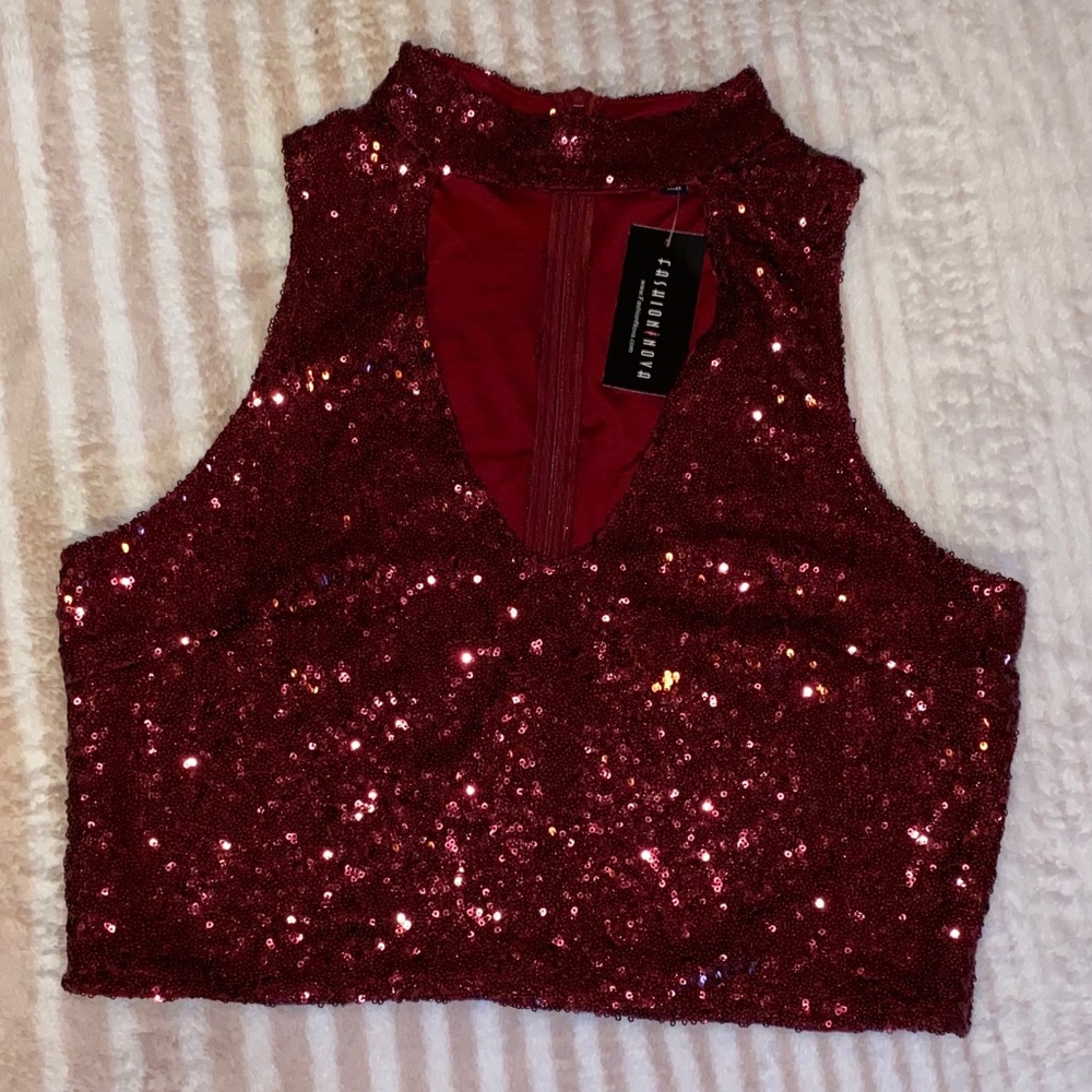 New with tags Red Sequin Crop Top